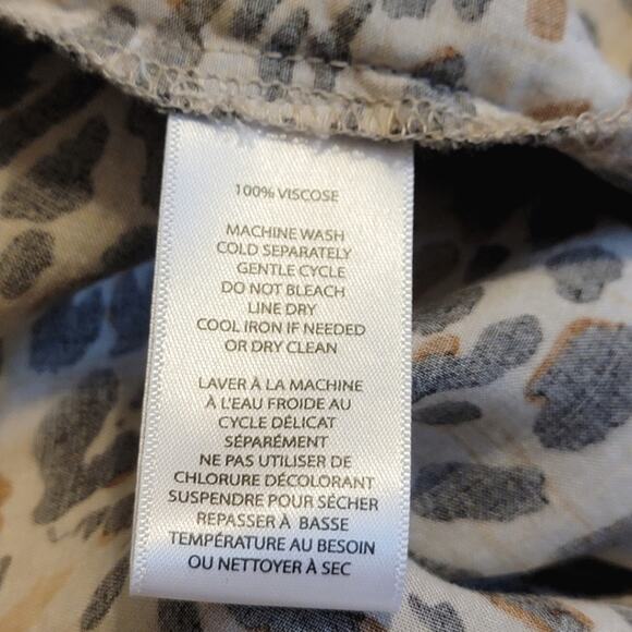 Beachlunchlounge Leopard V Neck Shirt Long Sleeve Button Down Tie Waist Chic M - Picture 10 of 11